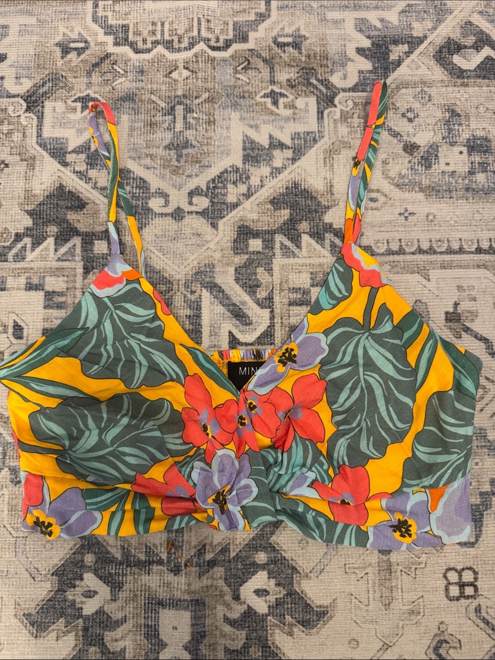 MINKPINK Tropical Floral Twist Front Crop Top Bralette Small